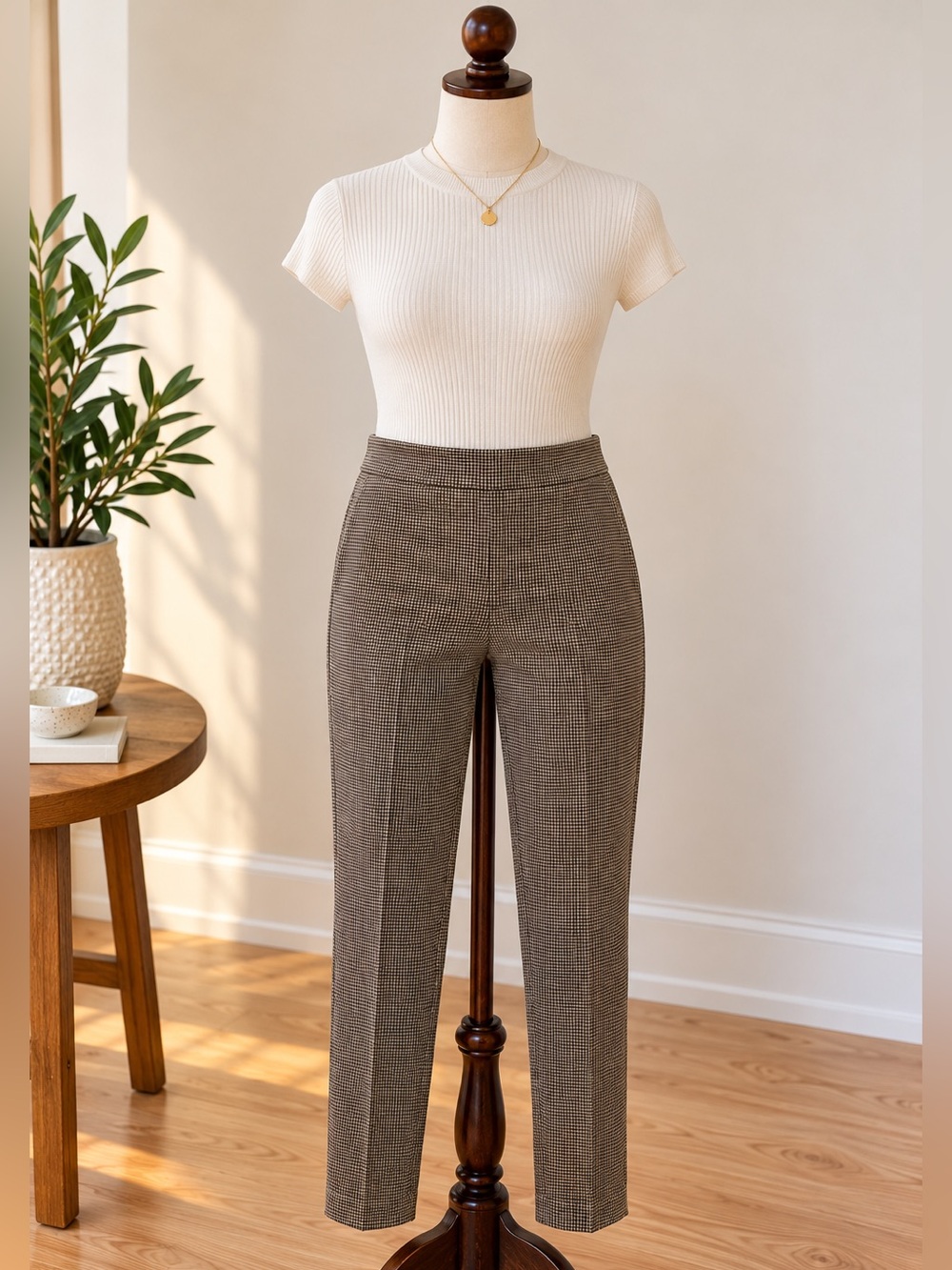 RW&CO Brown Houndstooth Slim Leggings M Office Siren Corporate Chic
